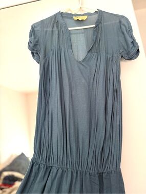 Vanessa Bruno Teal  Short Sleeve Boho Dress with gold stitching
